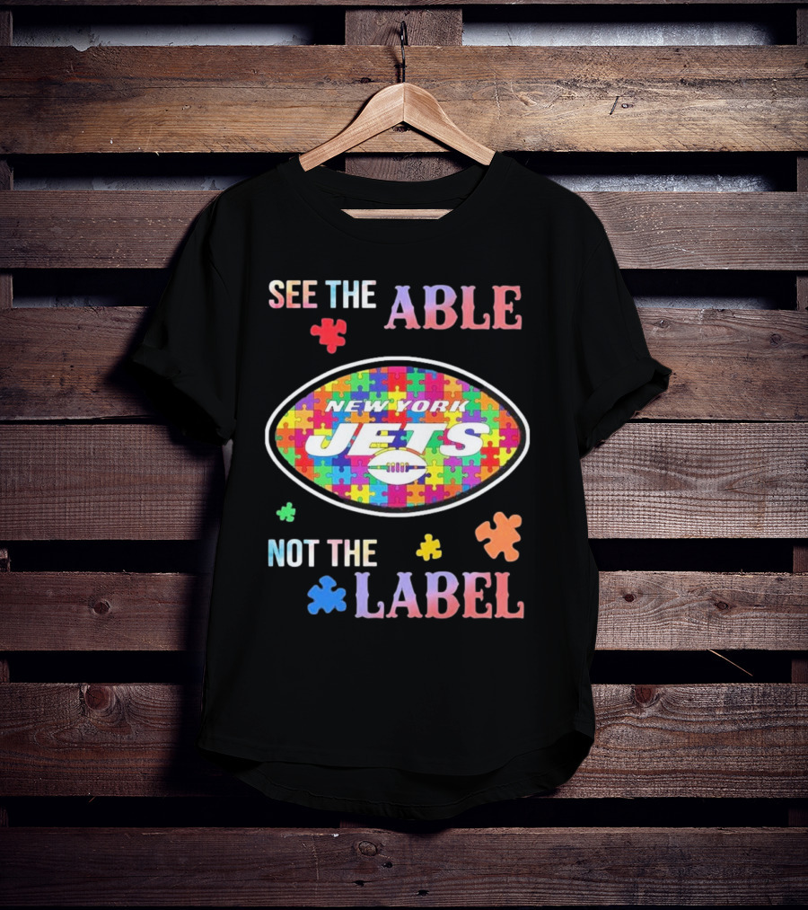 New York Jets Autism Awareness See The Able Not The Label Puzzle Pieces T-Shirt
