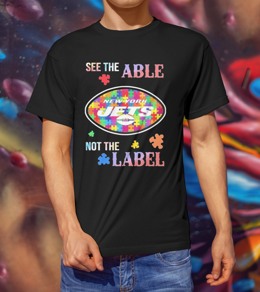 New York Jets Autism Awareness See The Able Not The Label Puzzle Pieces T-Shirt