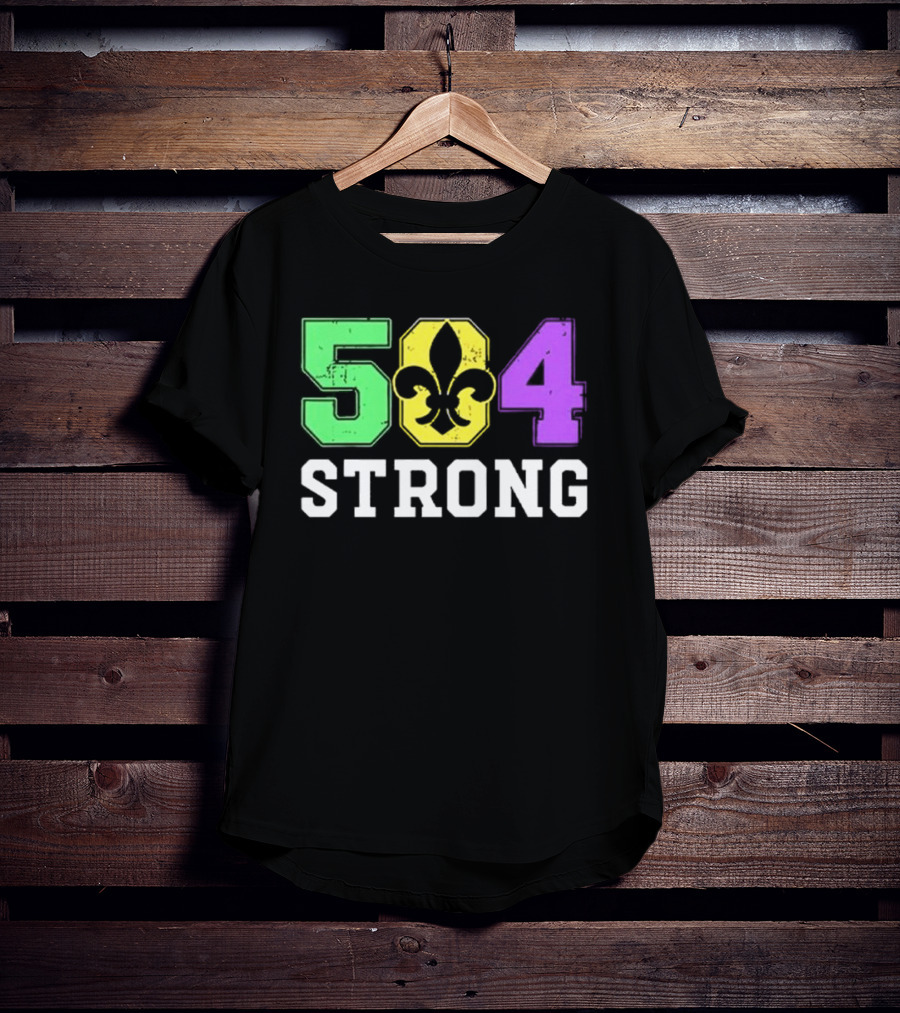 New Orleans 504 Strong Fleur-de-Lis Green Yellow Purple T-Shirt