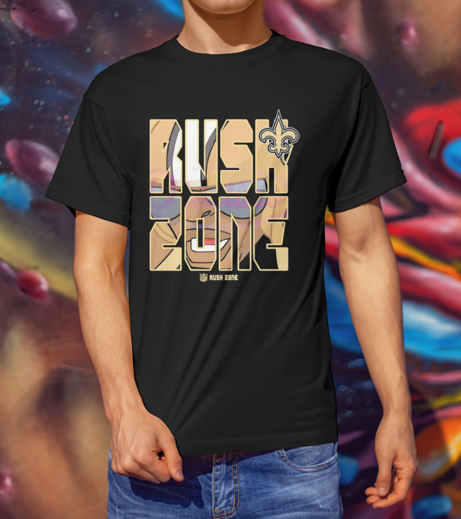 New Orleans Saints Rush Zone NFL Cartoon Fleur-de-Lis T-Shirt