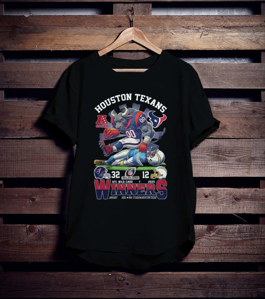 Houston Texans AFC South Wild Card Winners 2025 NFL Mascot 32-12 T-Shirt