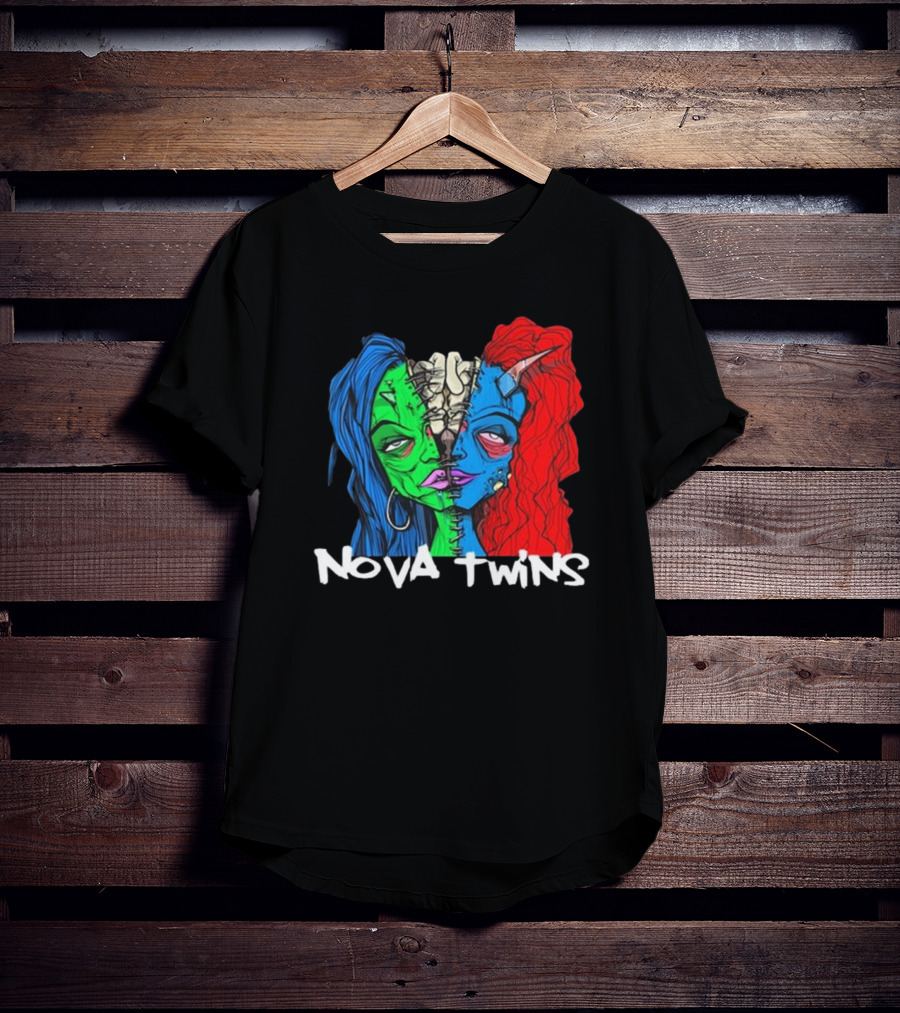 Nova Twins Monster Head Blue Green Red Hair Two-Faced Artwork T-Shirt