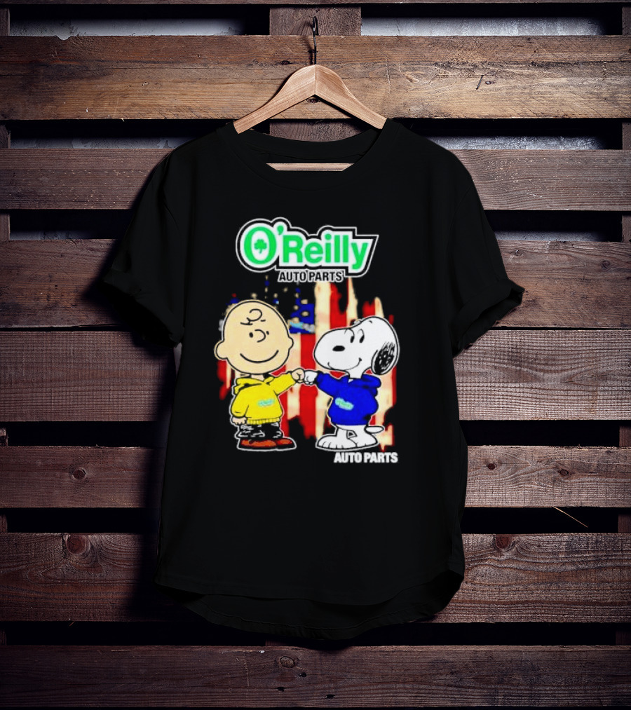O’Reilly Auto Parts Charlie Brown Snoopy American Flag T-Shirt