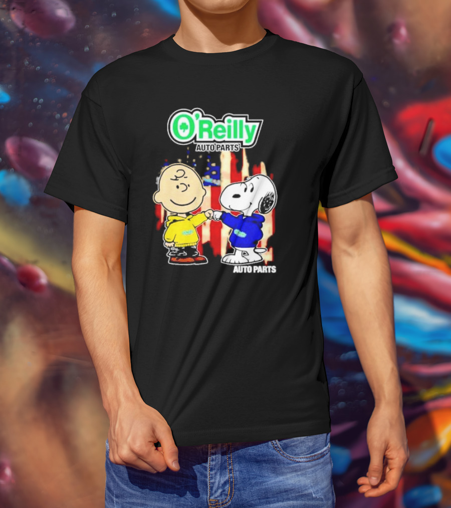 O’Reilly Auto Parts Charlie Brown Snoopy American Flag T-Shirt