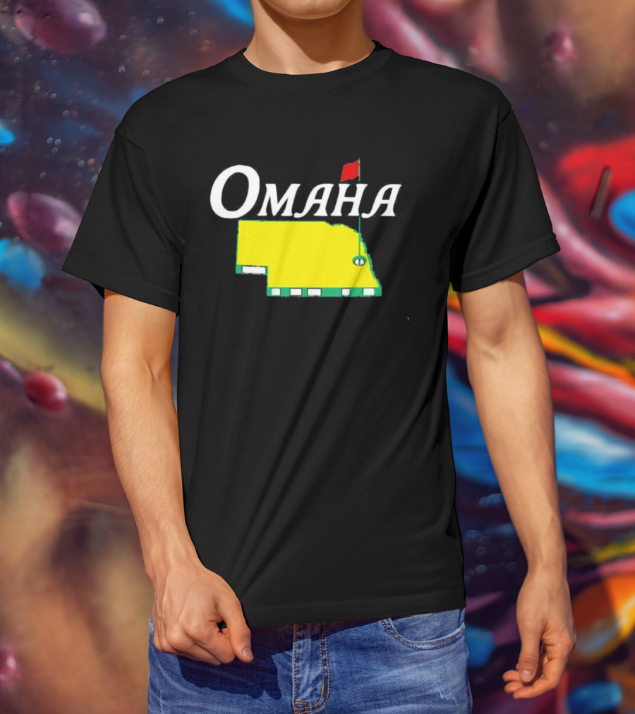 Omaha Nebraska Masters Golf State Map With Pin Flag T-Shirt