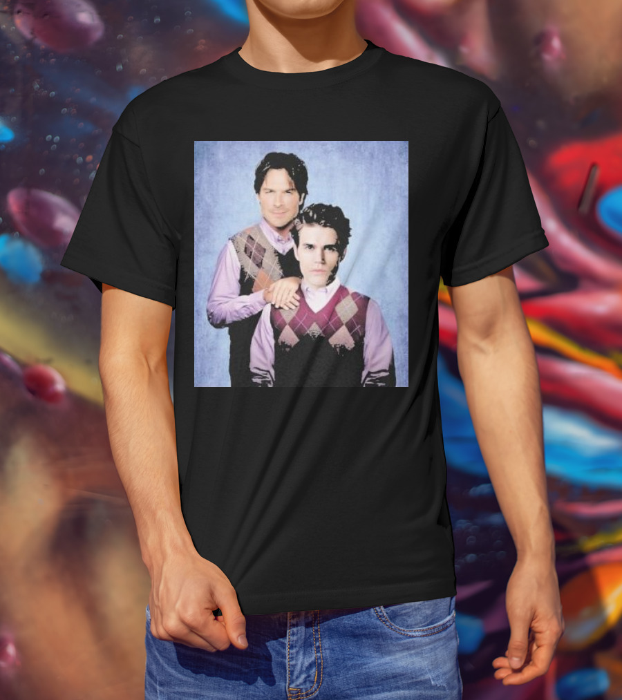 Paul Wesley Ian Somerhalder Argyle Sweater Parody T-Shirt