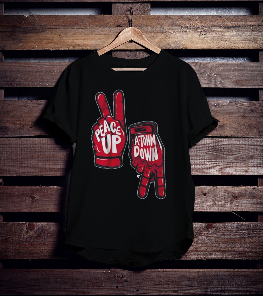 Peace Up A-Town Down Red Gloves Graphic T-Shirt