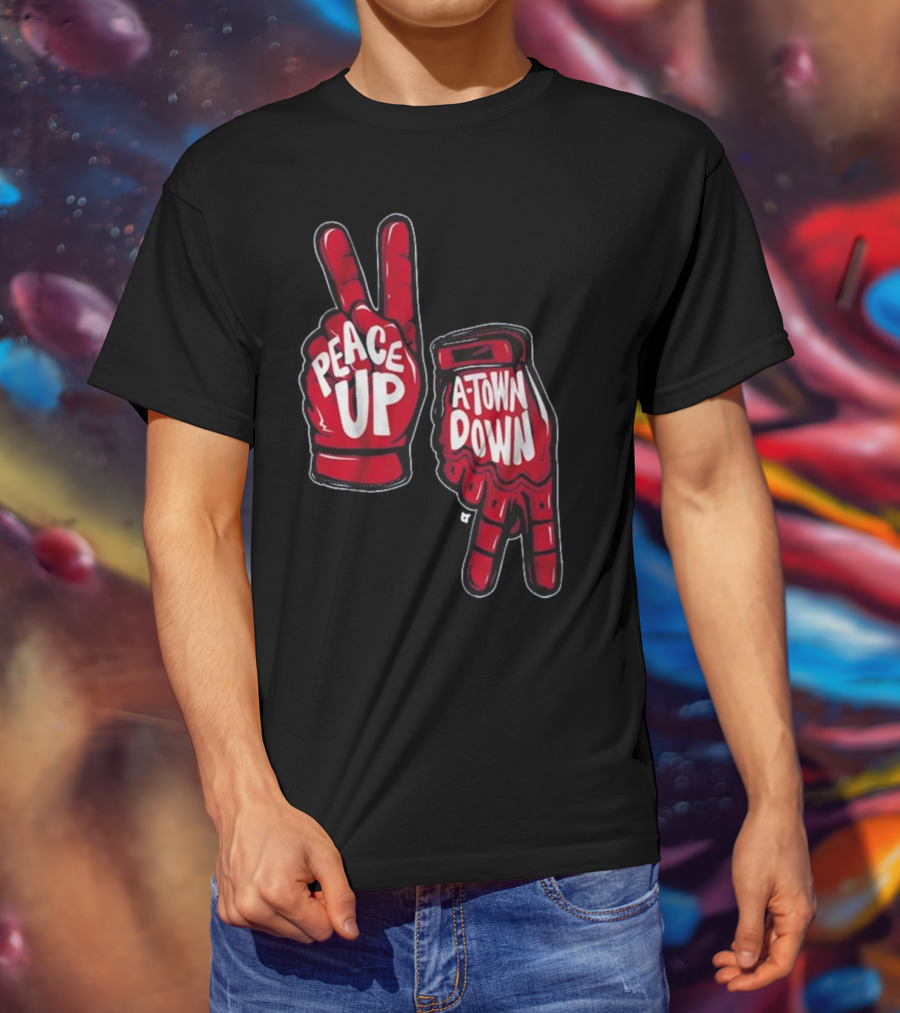Peace Up A-Town Down Red Gloves Graphic T-Shirt