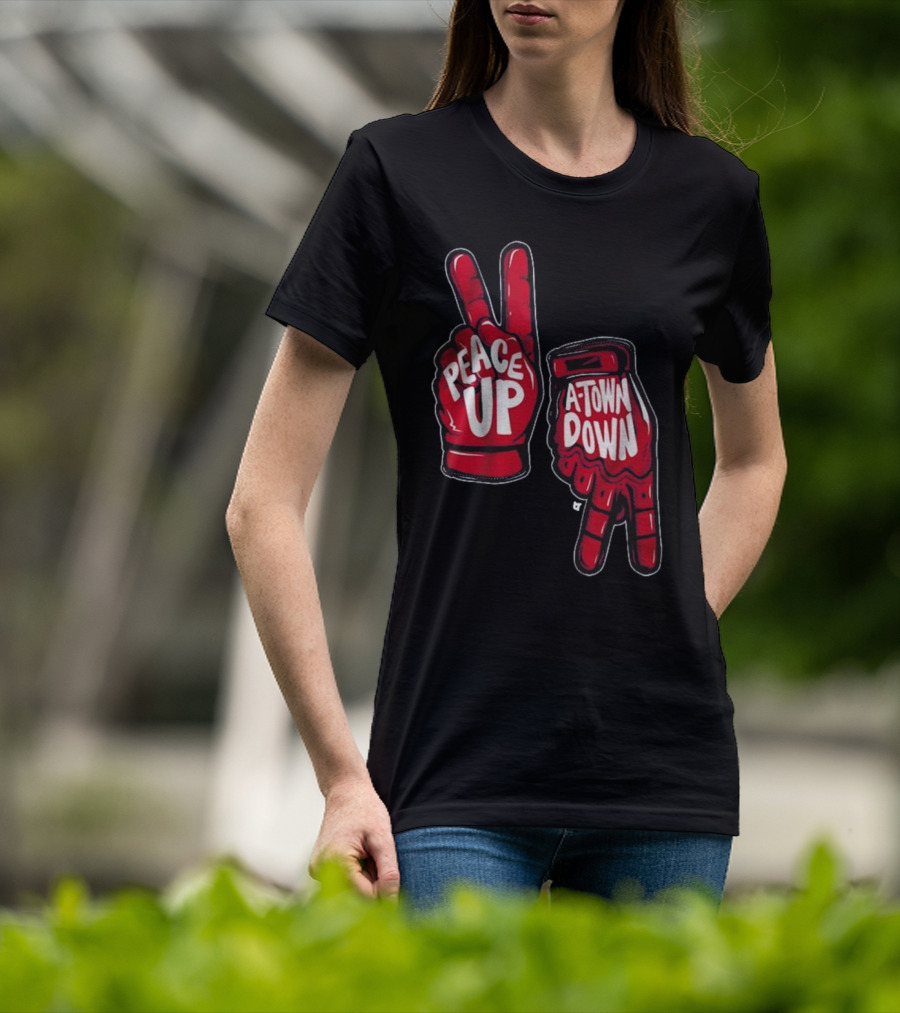 Peace Up A-Town Down Red Gloves Graphic T-Shirt