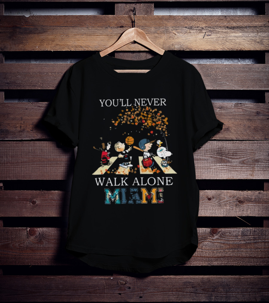 You’ll Never Walk Alone Miami Peanuts Characters Baseball Crossing Abbey Road T-Shirt