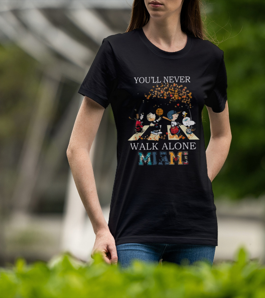 You’ll Never Walk Alone Miami Peanuts Characters Baseball Crossing Abbey Road T-Shirt