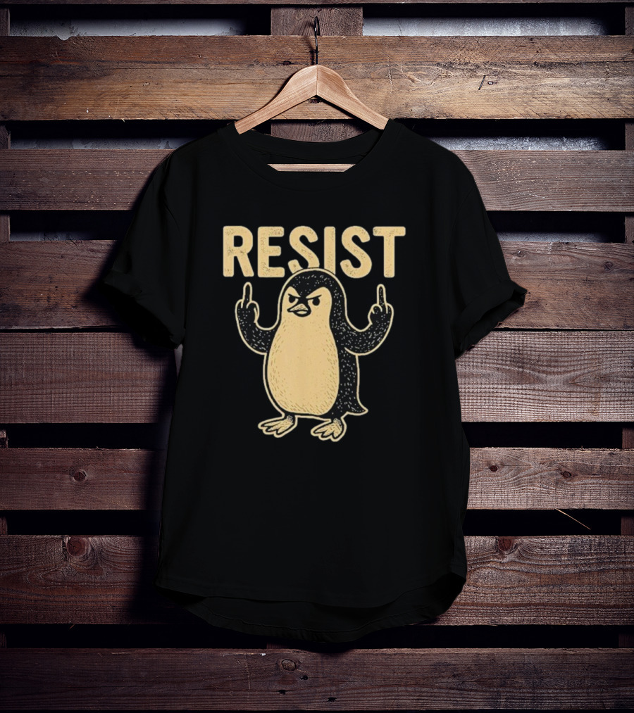 Resist Penguin Middle Finger Protest Symbol T-Shirt