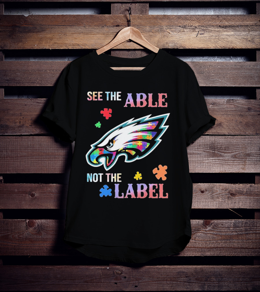Philadelphia Eagles Autism See The Able Not The Label Puzzle Logo T-Shirt