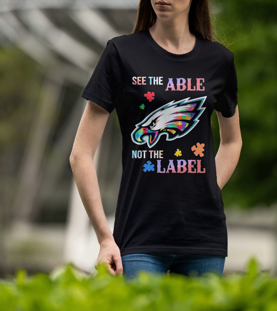 Philadelphia Eagles Autism See The Able Not The Label Puzzle Logo T-Shirt