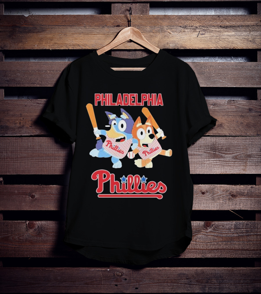Philadelphia Phillies Bluey Cartoon Characters Baseball Theme T-Shirt
