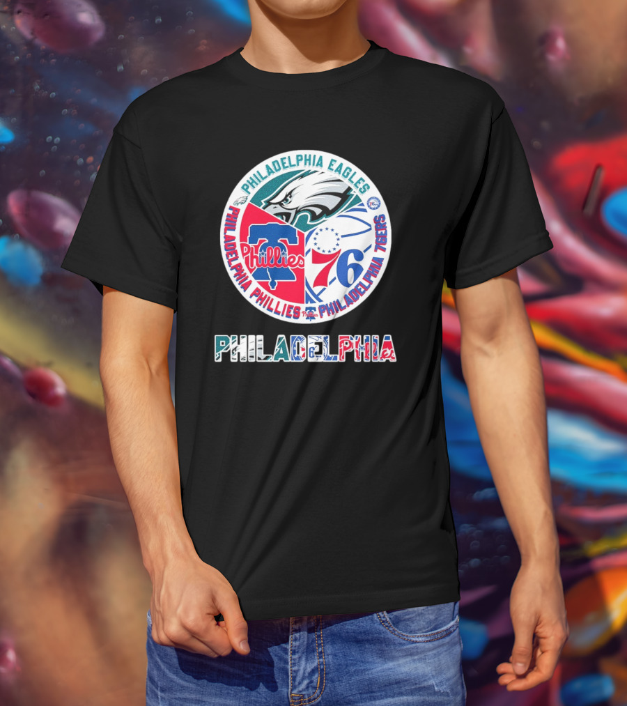 Philadelphia Eagles Phillies 76ers Circular Emblem T-Shirt
