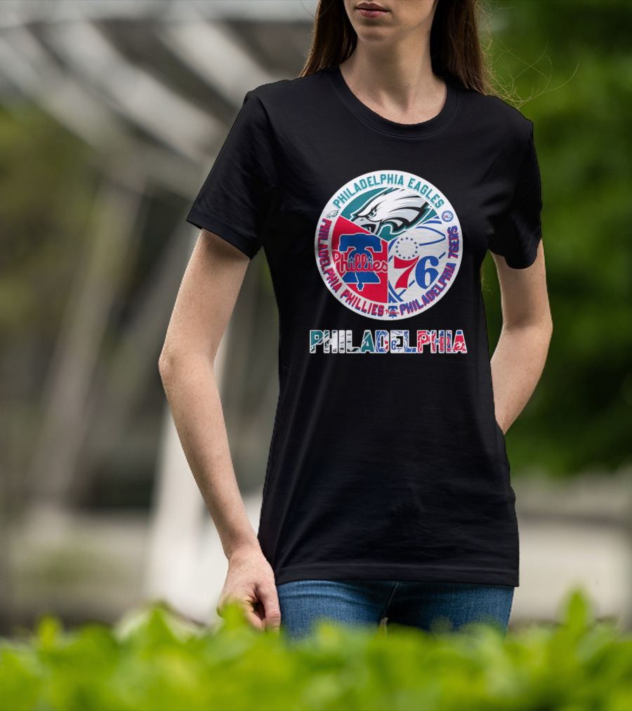 Philadelphia Eagles Phillies 76ers Circular Emblem T-Shirt