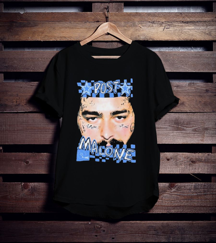 Post Malone Cowboys Star Tattoo Checkered Face T-Shirt