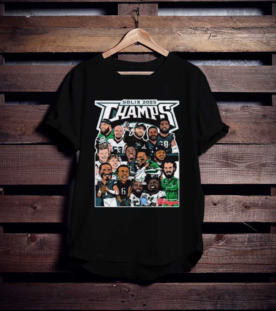 SBLIX 2025 Champs Phillygoat Philadelphia Eagles Caricatures Dream Team T-Shirt