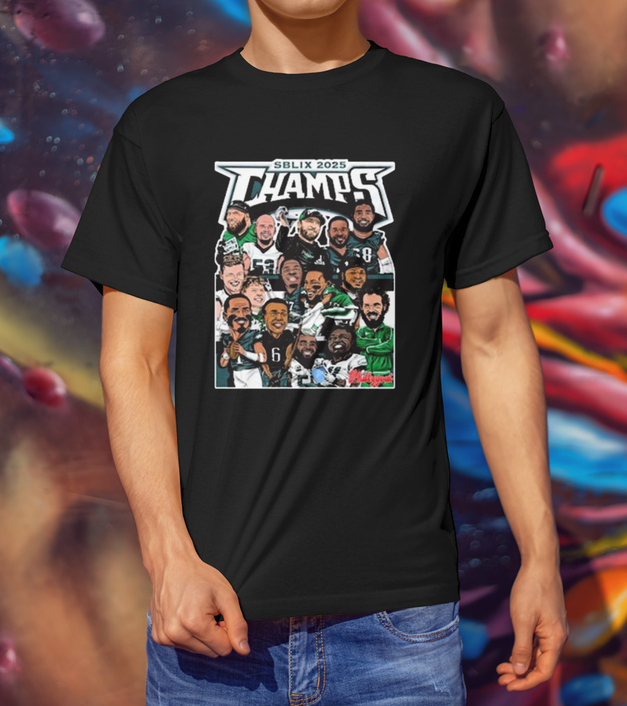 SBLIX 2025 Champs Phillygoat Philadelphia Eagles Caricatures Dream Team T-Shirt