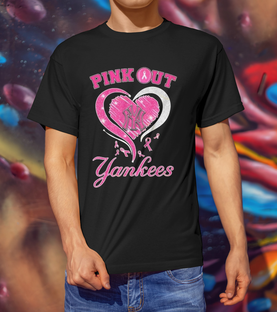 Pink Out Yankees Heart Ribbon 2025 T-Shirt