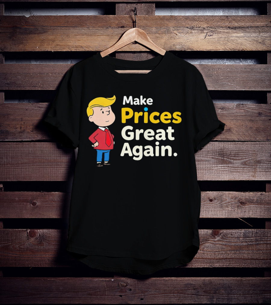 Make Prices Great Again Cartoon Character Red Tie Blue Pants T-Shirt