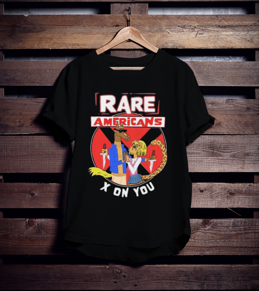 Rare Americans X On You Two Characters Holding Knives Circular Badge T-Shirt