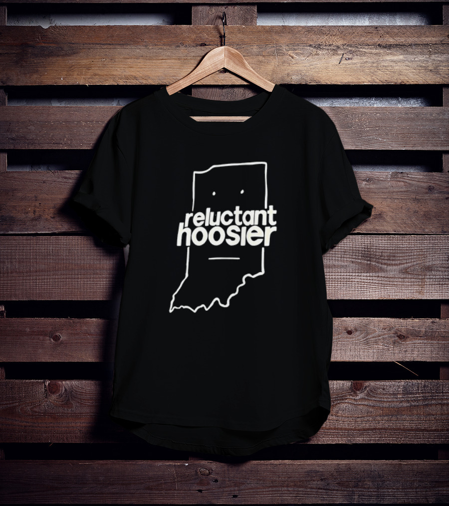 Reluctant Hoosier Indiana State Outline Face T-Shirt