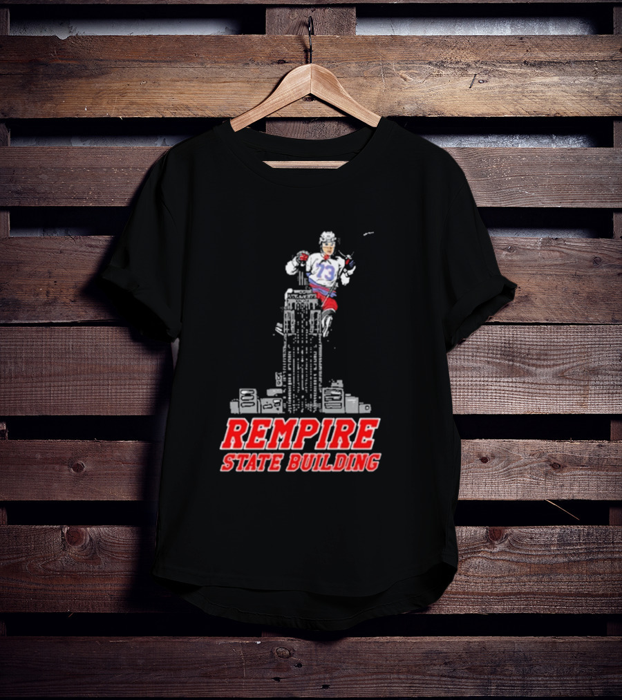 Rempire State Building Red And Blue Hockey Player Skyscraper Concept T-Shirt