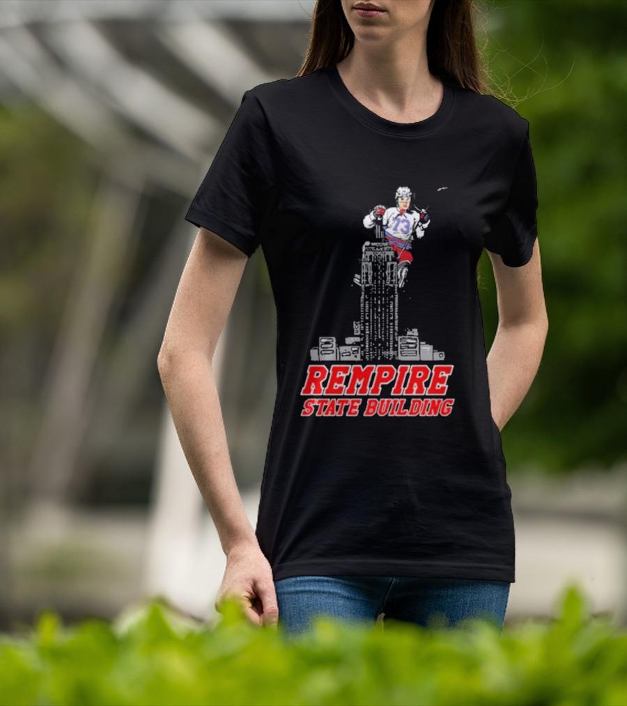 Rempire State Building Red And Blue Hockey Player Skyscraper Concept T-Shirt
