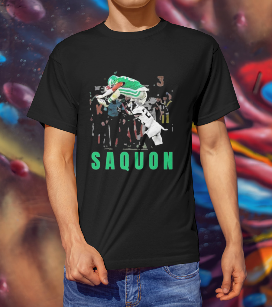 Saquon Reverse Hurdle Eagles Football Action T-Shirt