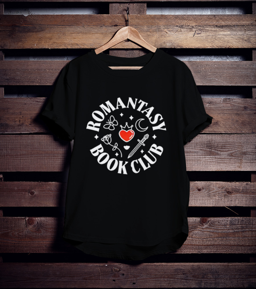 Romantasy Book Club Heart Sword Butterfly Moon Rose Crown T-Shirt