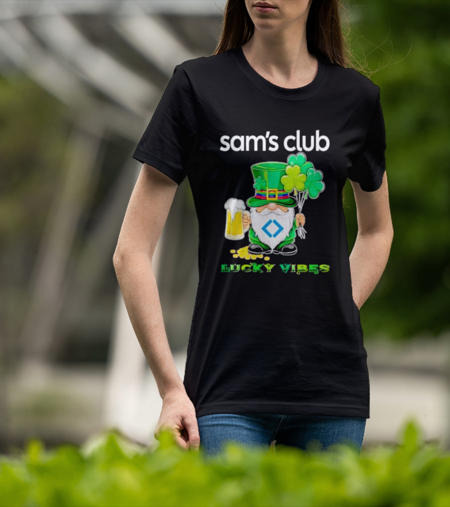 Sam’s Club Lucky Vibes St Patrick’s Day Gnomes Beer Shamrock T-Shirt