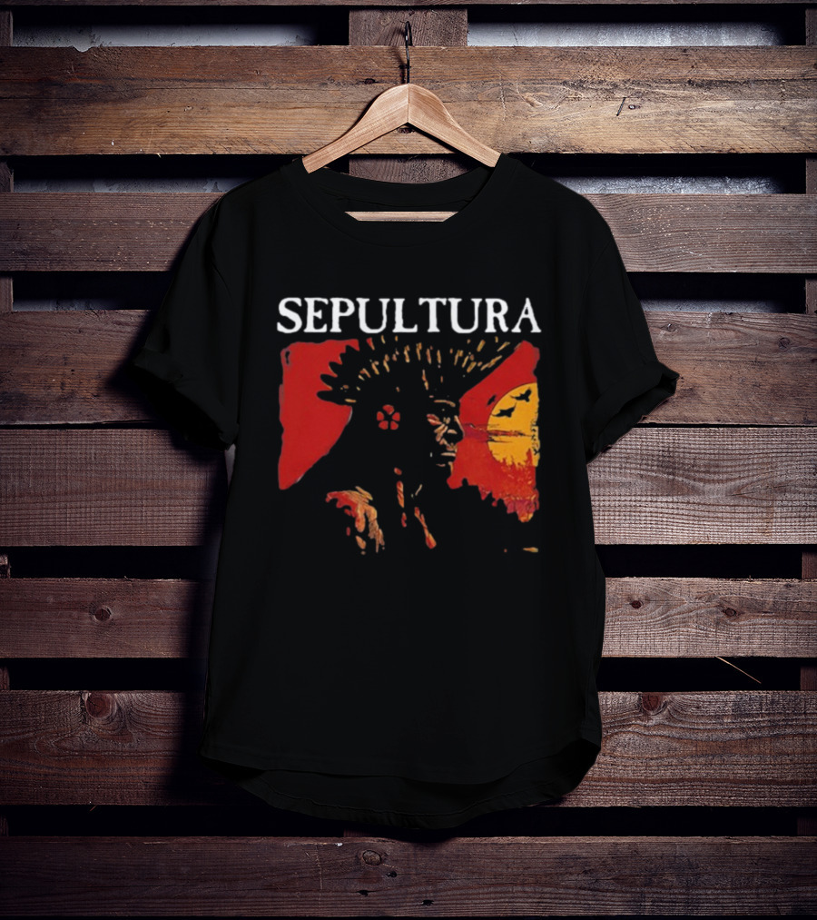 Sepultura Celebrating Life Through Death Black Sunburst And Sunset Scene T-Shirt