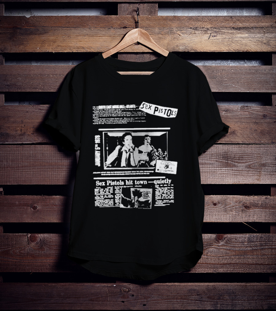 Sex Pistols Hit Town Quietly Live In The USA '78 South East Music Hall Atlanta Concert Newspaper Style Design T-Shirt