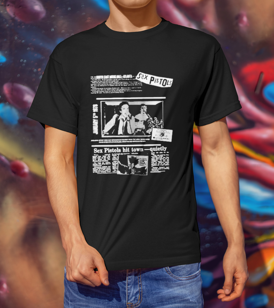 Sex Pistols Hit Town Quietly Live In The USA '78 South East Music Hall Atlanta Concert Newspaper Style Design T-Shirt