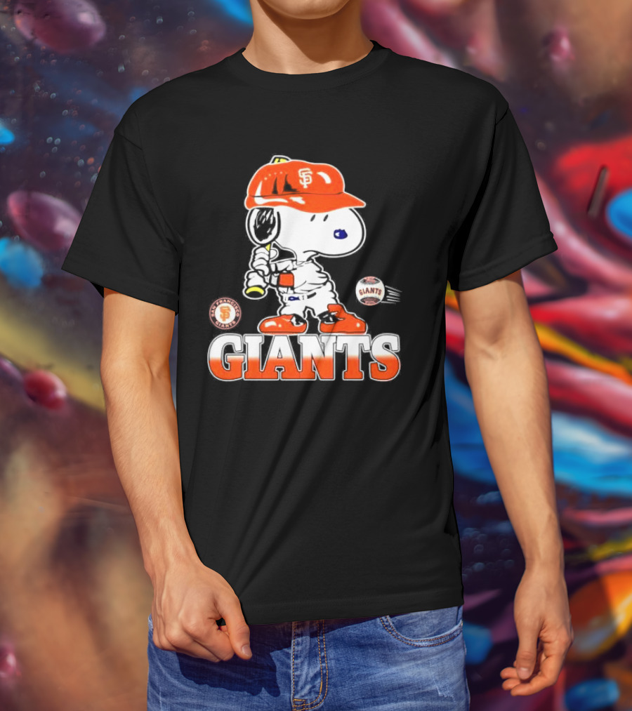 Snoopy SF Giants Baseball Fan Art Peanuts Sports Graphic T-Shirt