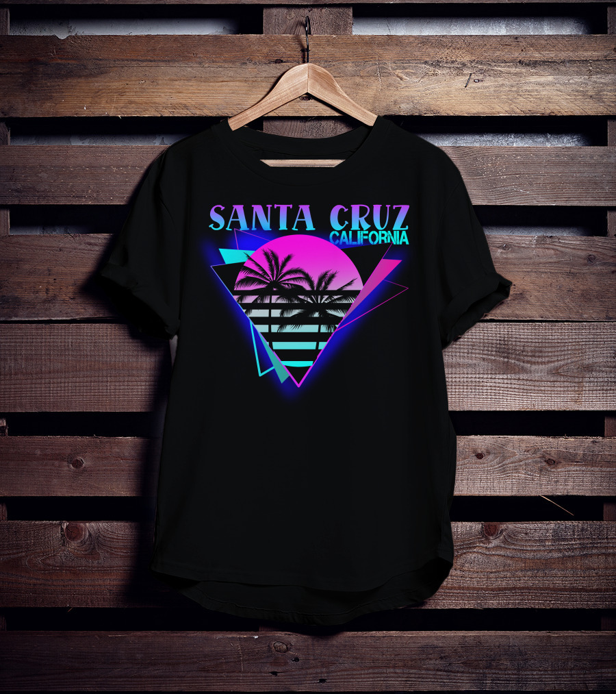 Santa Cruz California 70er 80er Retro Palm Trees Neon Triangle T-Shirt