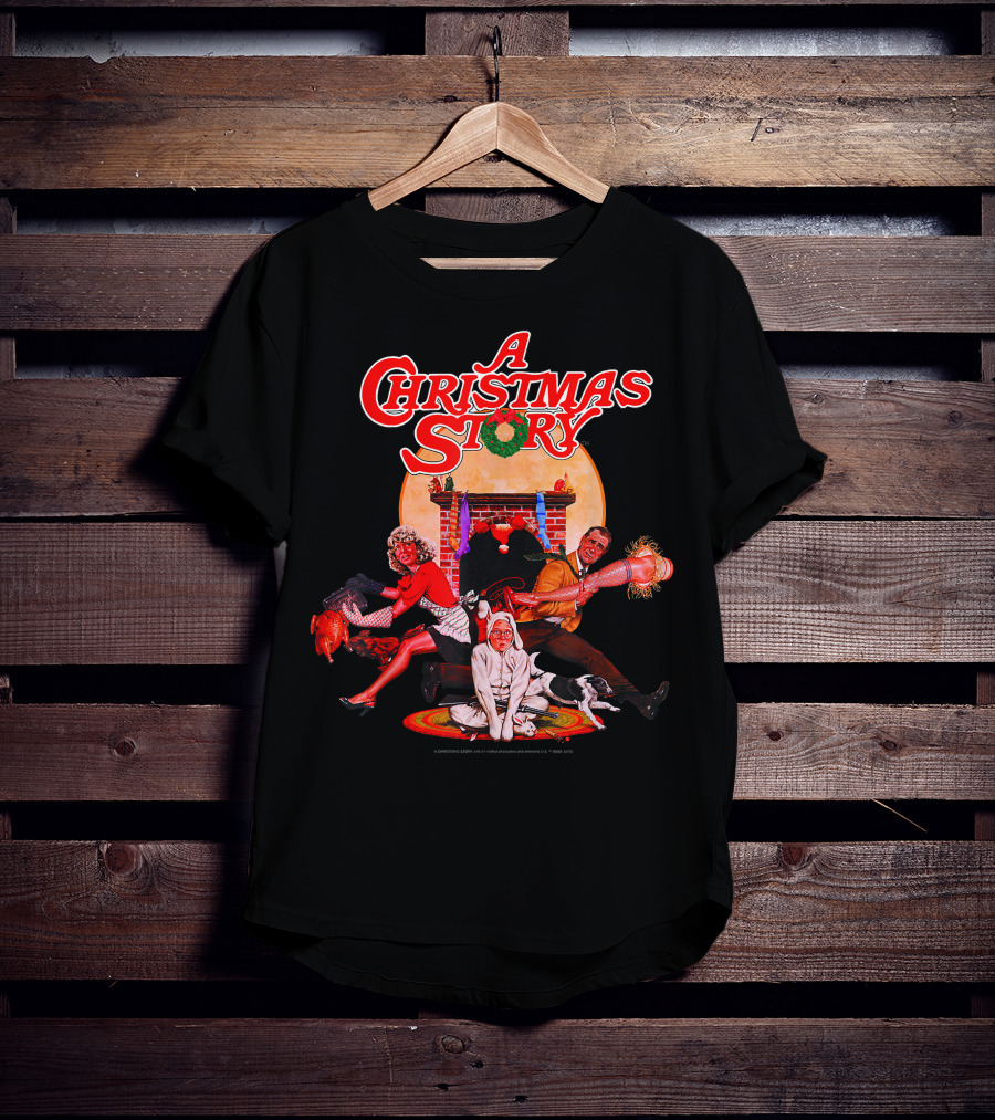 A Christmas Story Group Shot With Characters And Fireplace Scene T-Shirt