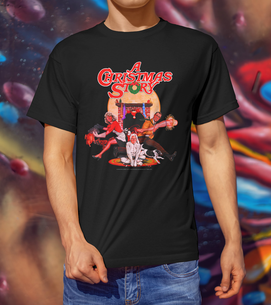 A Christmas Story Group Shot With Characters And Fireplace Scene T-Shirt