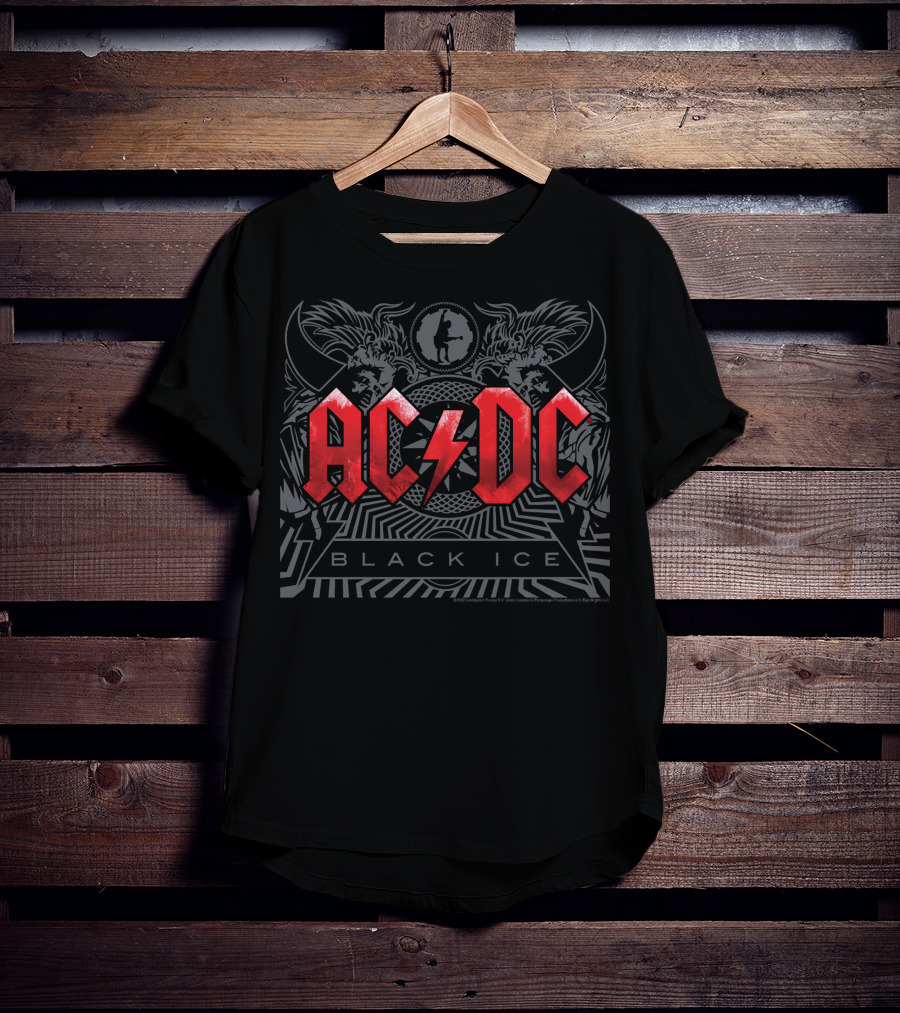ACDC Black Ice Red Lightning Logo With Winged Creatures And Circle T-Shirt
