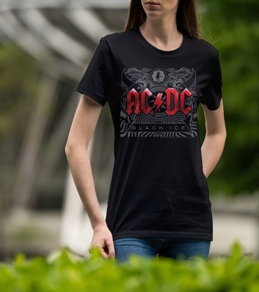 ACDC Black Ice Red Lightning Logo With Winged Creatures And Circle T-Shirt