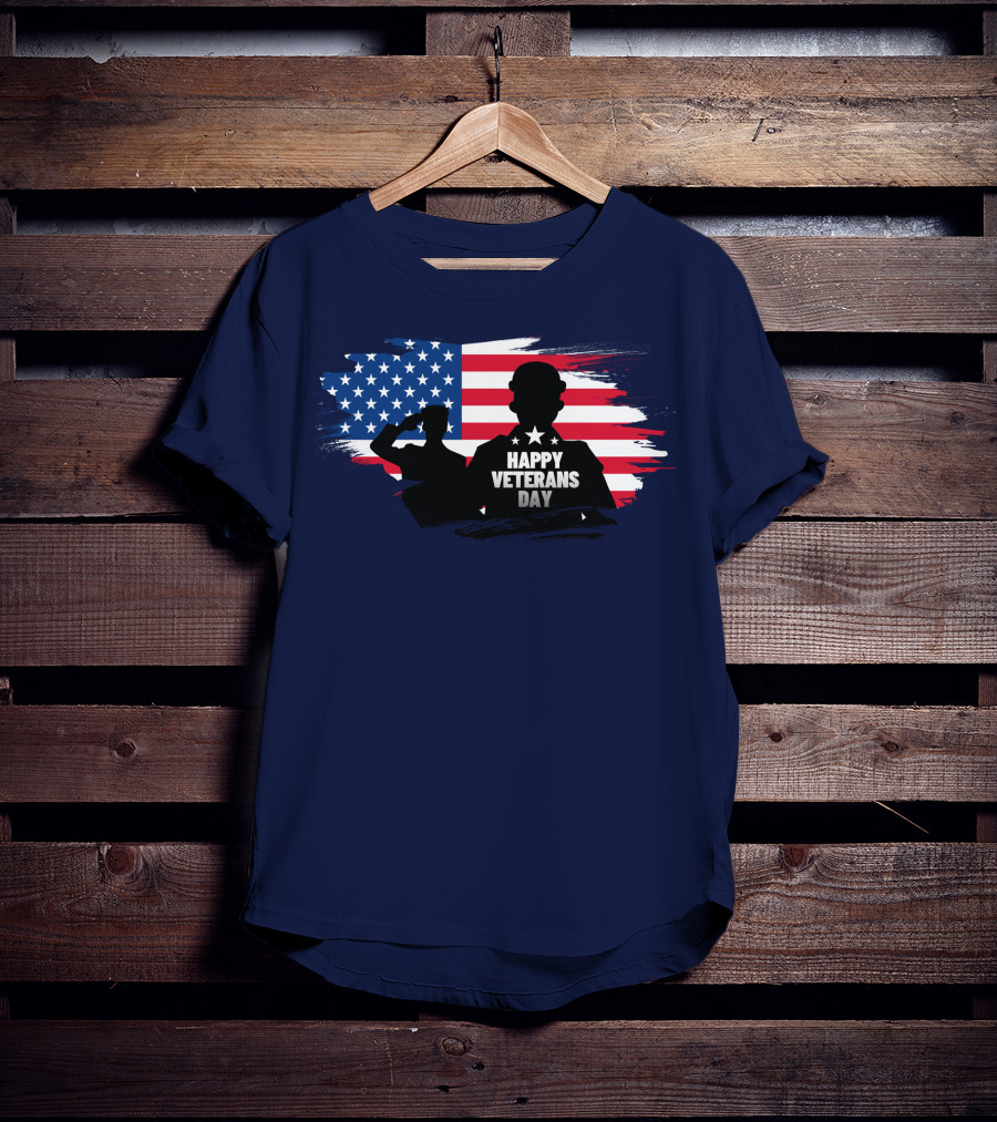 Happy Veterans Day Flag With Saluting T-Shirt
