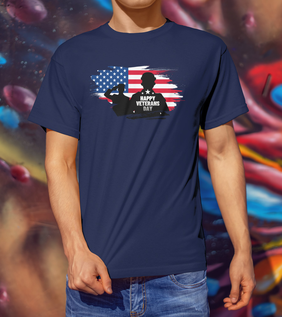 Happy Veterans Day Flag With Saluting T-Shirt