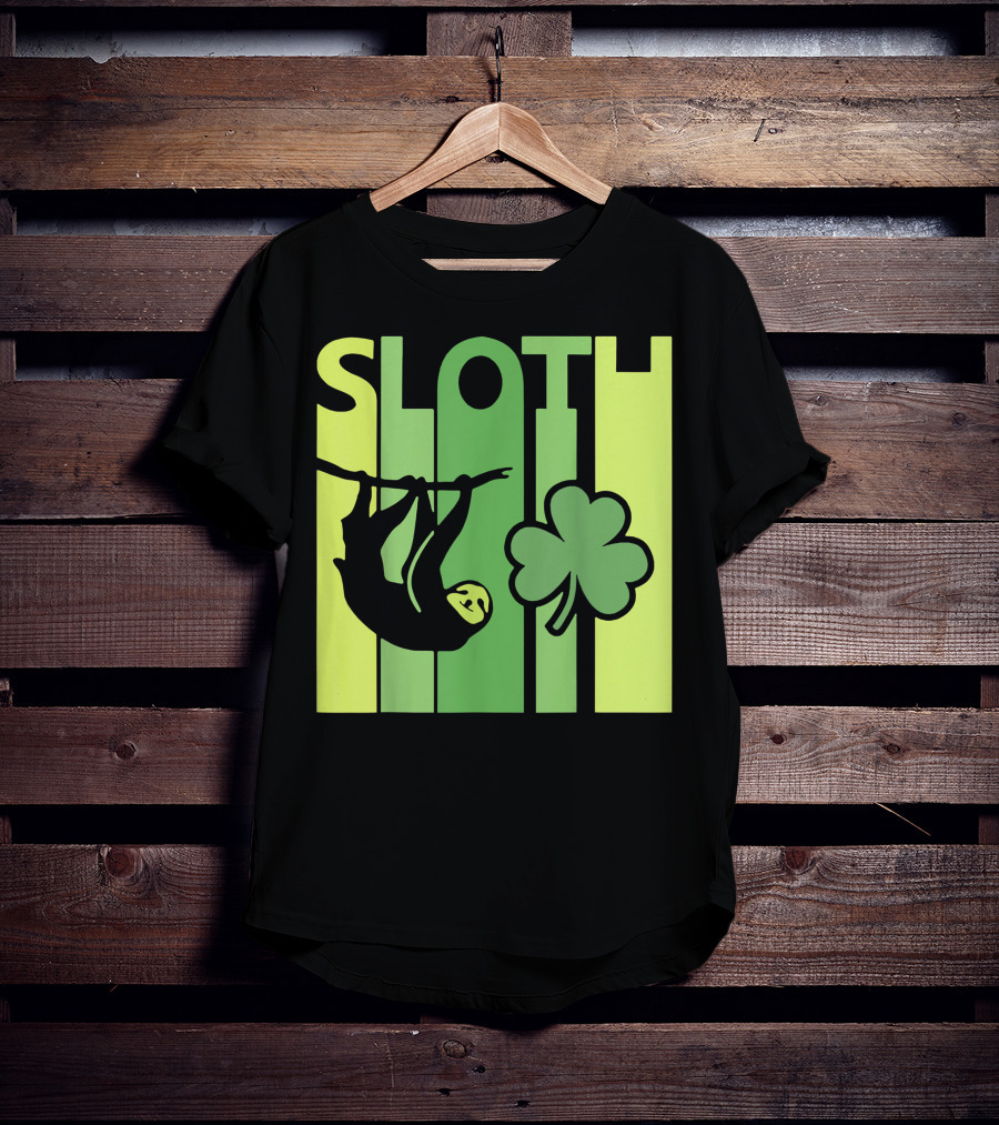 Lucky Sloth Hanging Irish Vintage Shamrock St Patrick's Day T-Shirt