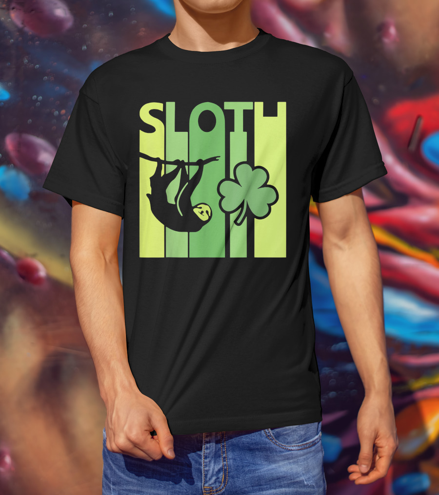Lucky Sloth Hanging Irish Vintage Shamrock St Patrick's Day T-Shirt