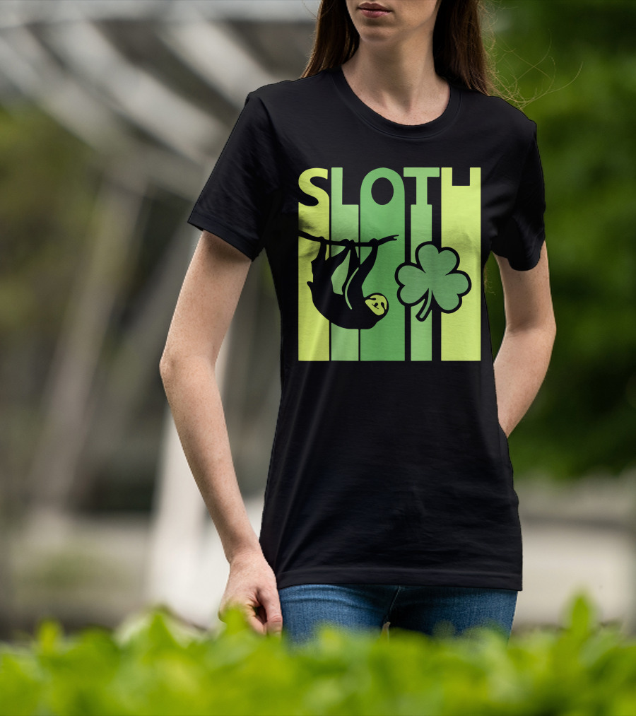 Lucky Sloth Hanging Irish Vintage Shamrock St Patrick's Day T-Shirt