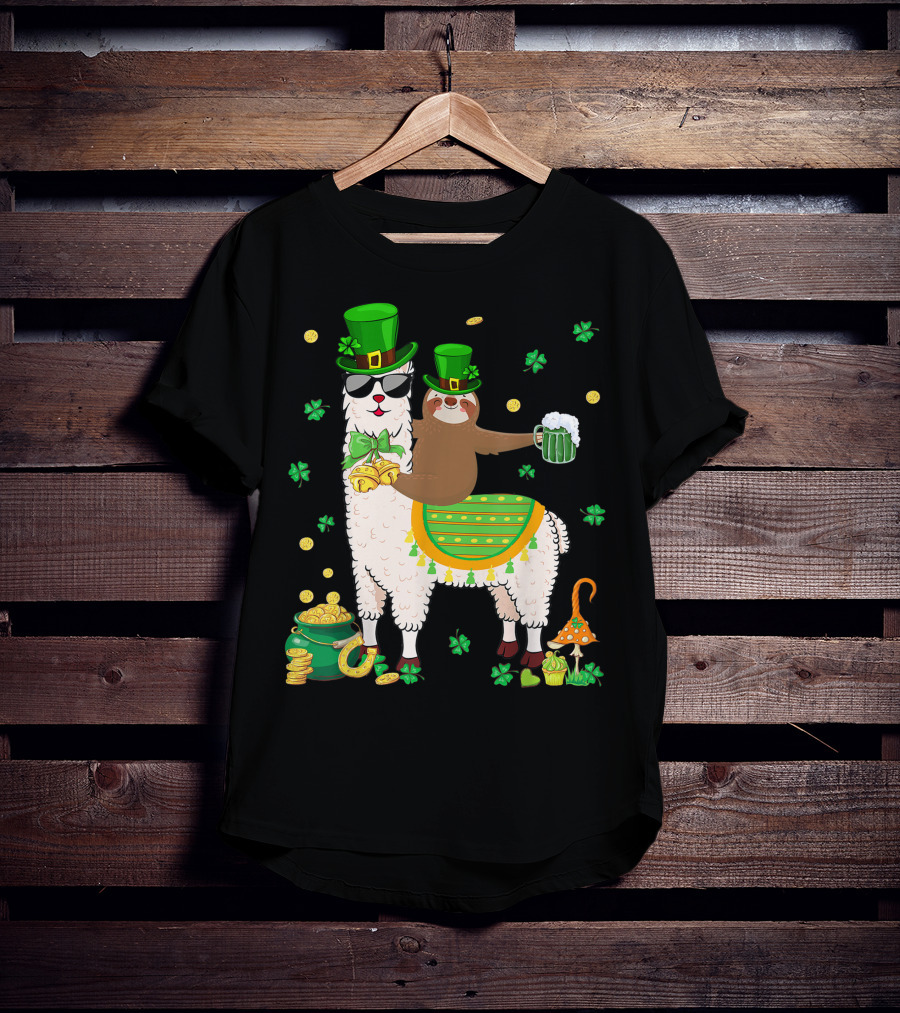 Lucky Shamrock Llama Sloth Lover Happy St Patrick's Day Coins Beer Hat T-Shirt