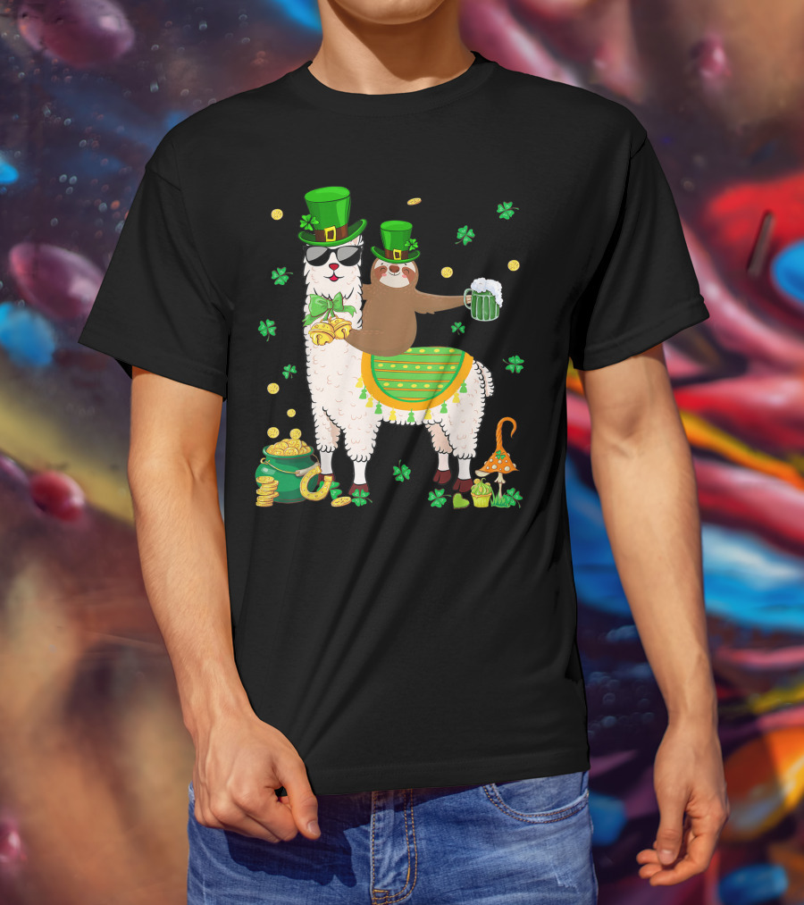 Lucky Shamrock Llama Sloth Lover Happy St Patrick's Day Coins Beer Hat T-Shirt
