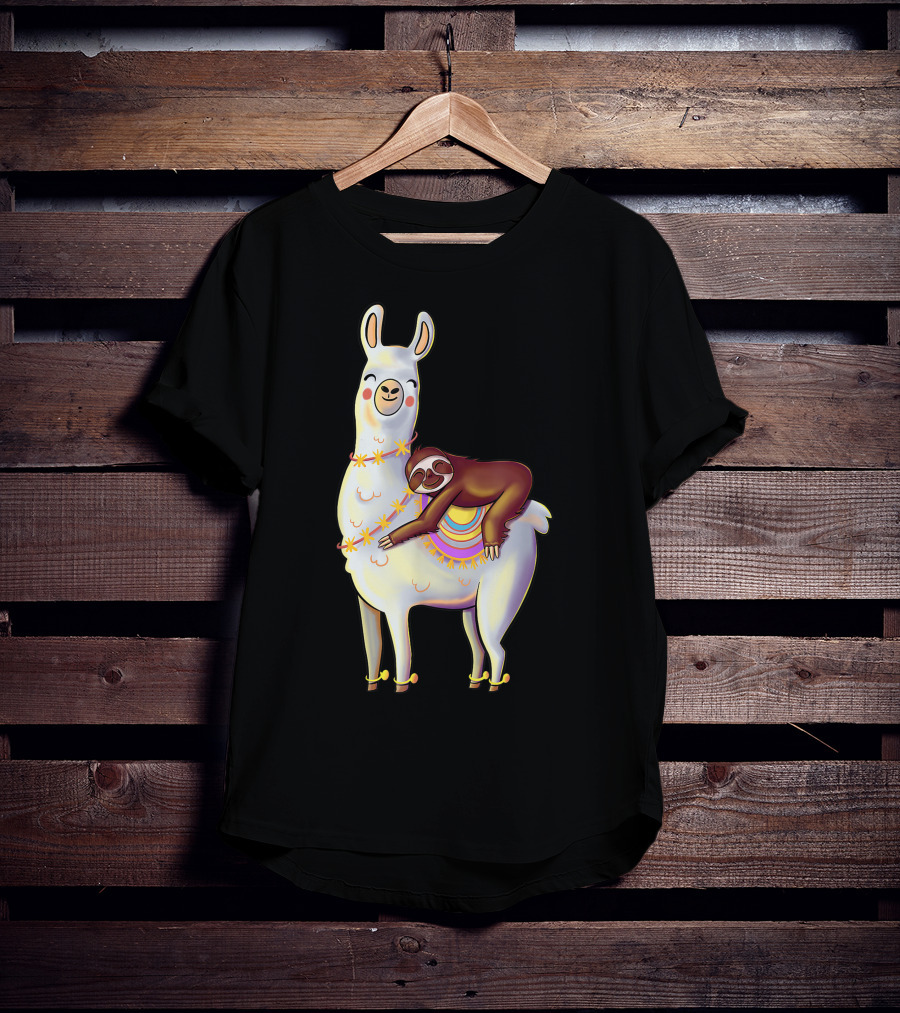 Lazy Sloth On Llama Funny Hiking Birthday Adventure T-Shirt